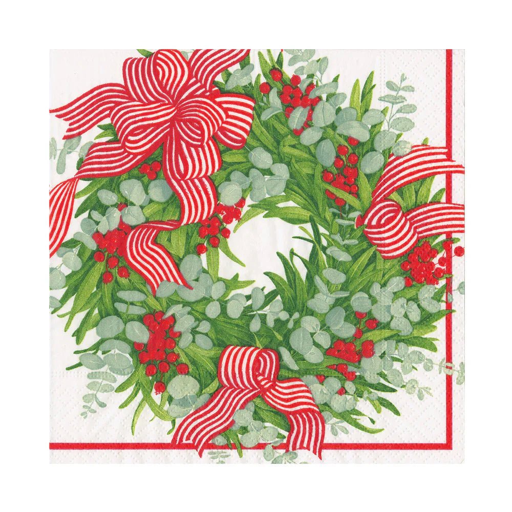 Ribbon Stripe Wreath Luncheon Napkins | Caspari - Bon Ton goods