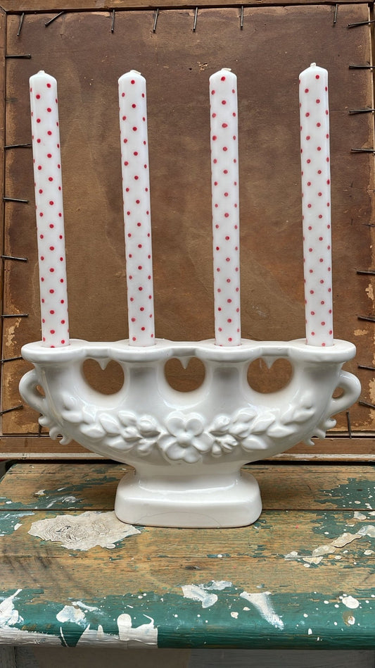 Rosa Ljung White Ceramic Advent Candle Holder – Swedish Vintage Juldekoration with Floral Relief - Bon Ton goods