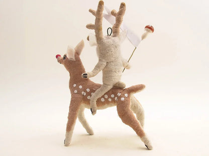 Rudolf Rider - Vintage Inspired Spun Cotton | Vintage by Crystal Spun Cotton Ornament - Bon Ton goods