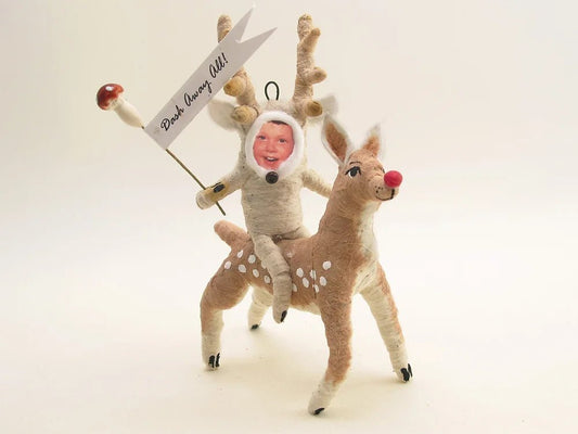 Rudolf Rider - Vintage Inspired Spun Cotton | Vintage by Crystal Spun Cotton Ornament - Bon Ton goods