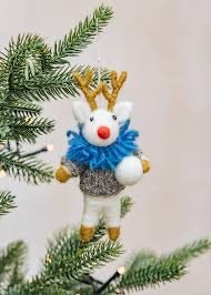 Rudolf with Blue Scarf Ornament | Christmas Ornament - Bon Ton goods