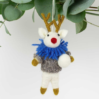 Rudolf with Blue Scarf Ornament | Christmas Ornament - Bon Ton goods