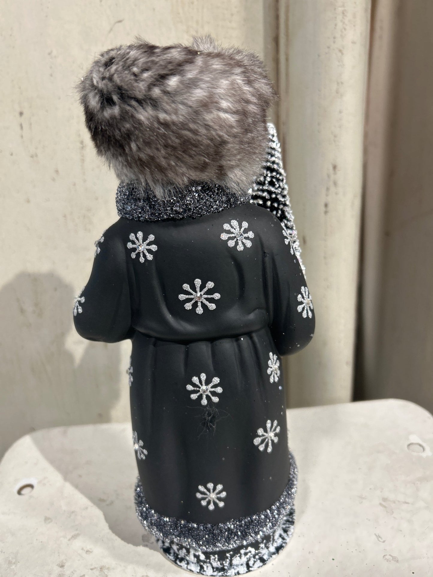 Russian Black Santa with Grey Fur Hat and Snow Decoration | Ino Schaller - Bon Ton goods