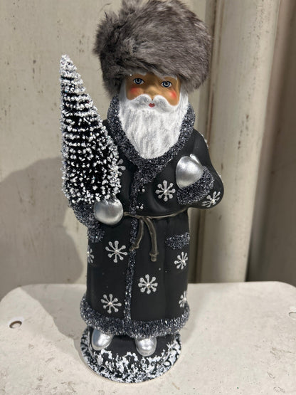 Russian Black Santa with Grey Fur Hat and Snow Decoration | Ino Schaller - Bon Ton goods