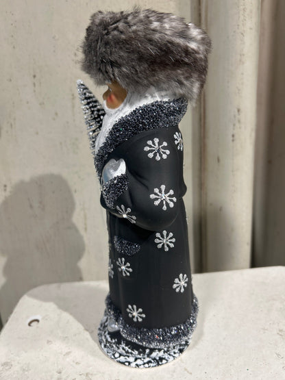 Russian Black Santa with Grey Fur Hat and Snow Decoration | Ino Schaller - Bon Ton goods