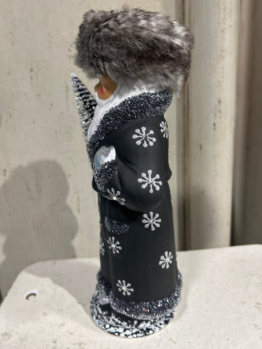 Russian Black Santa with Grey Fur Hat and Snow Decoration | Ino Schaller - Bon Ton goods