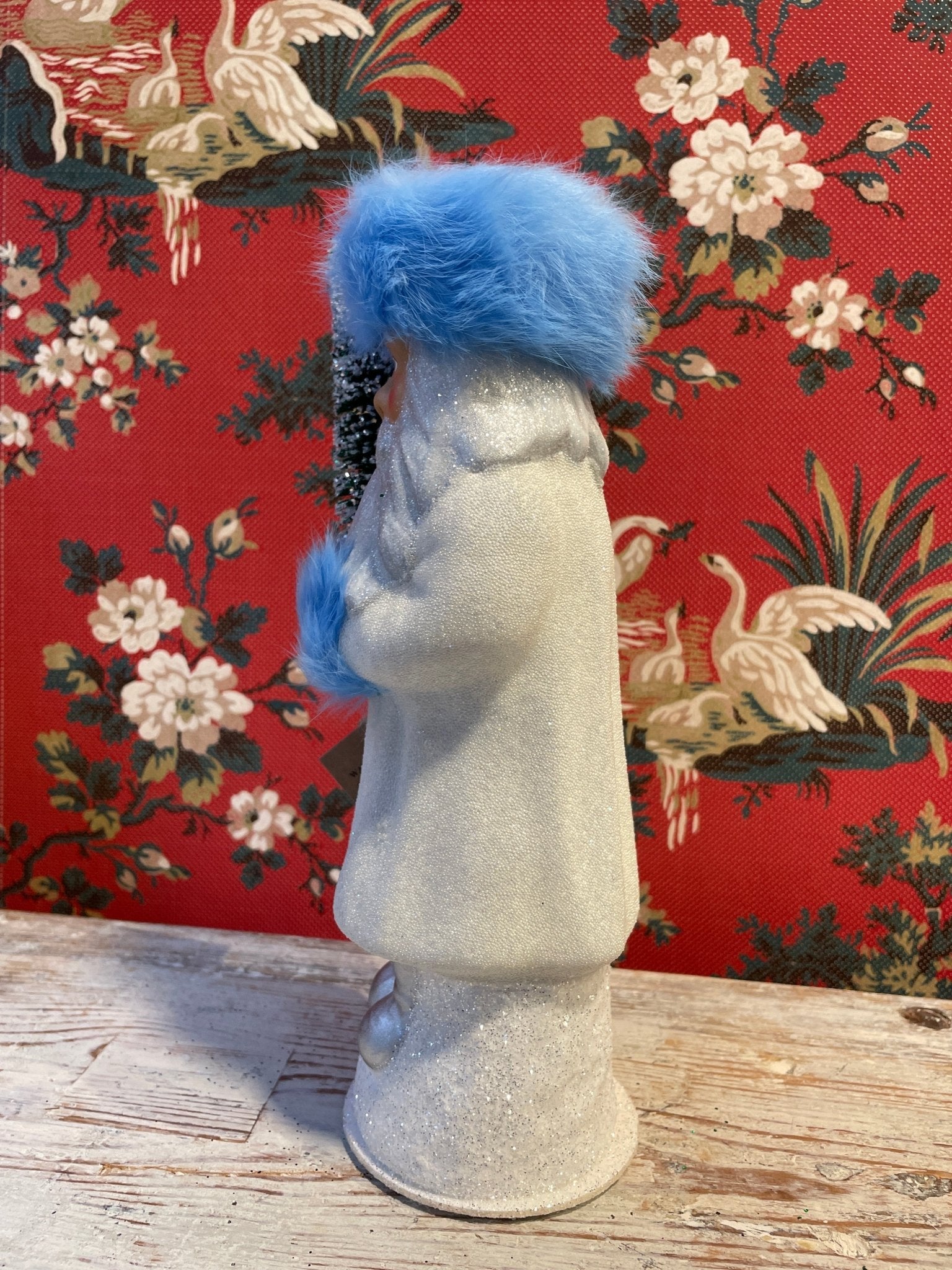 Russian Blue Fur White Beaded Santa | Ino Schaller - Bon Ton goods