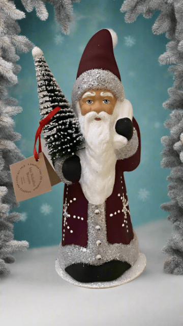 Santa Burgundy Coat with Silver Trim and Snowflake Motif | Ino Schaller - Bon Ton goods