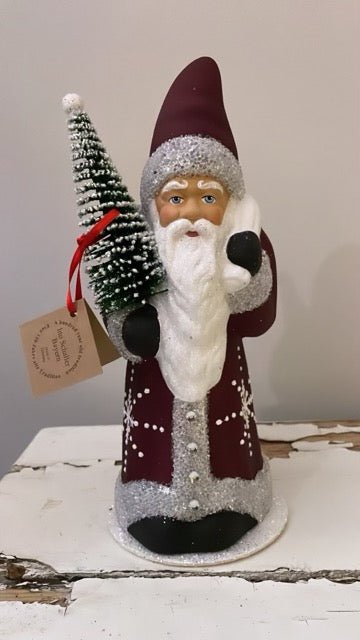 Santa Burgundy Coat with Silver Trim and Snowflake Motif - Ino Schaller - Bon Ton goods