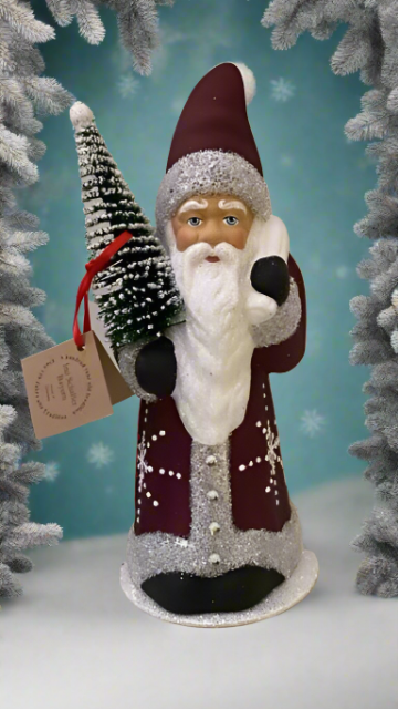 Santa Burgundy Coat with Silver Trim and Snowflake Motif - Ino Schaller