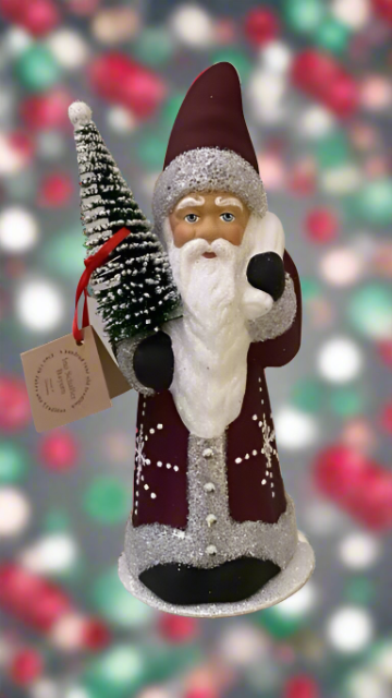 Santa Burgundy Coat with Silver Trim and Snowflake Motif - Ino Schaller