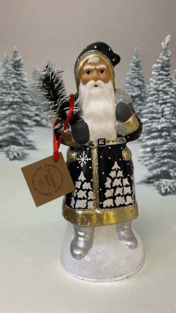 Santa Glossy Blue Coat with Gold Trim and Silver Bag, and Hand Painted Forest Scene | Ino Schaller - Bon Ton goods