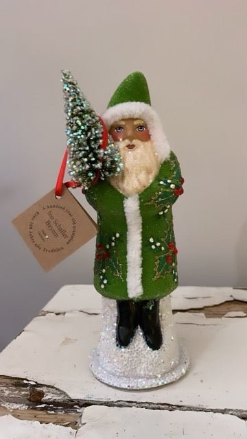 Santa Green Beaded Coat with Hand Painted Holly Motif | Ino Schaller - Bon Ton goods
