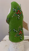 Load image into Gallery viewer, Santa Green Beaded Coat with Hand Painted Holly Motif - Ino Schaller - Bon Ton goods
