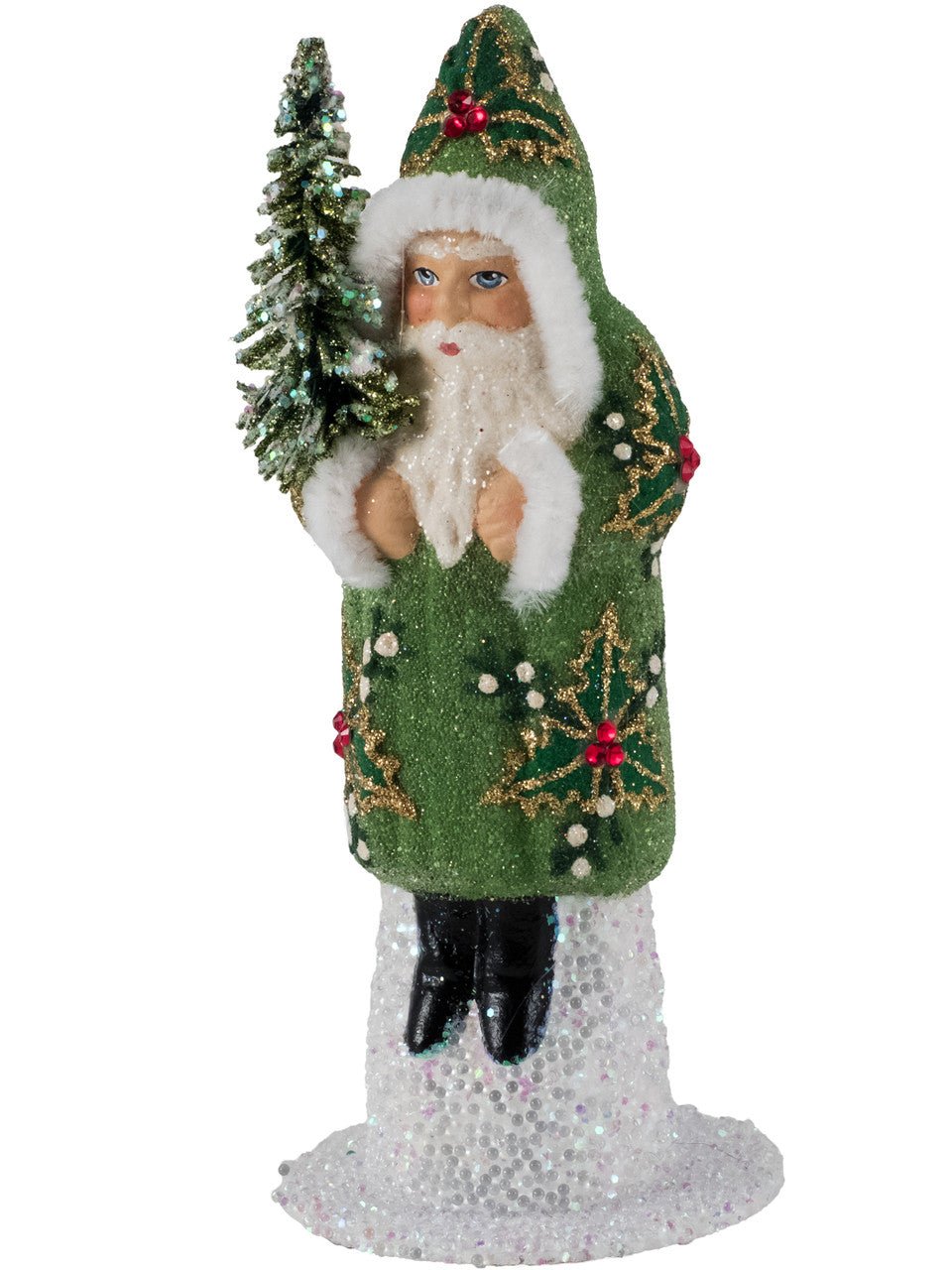 Santa Green Beaded Coat with Hand Painted Holly Motif Small | Ino Schaller - Bon Ton goods