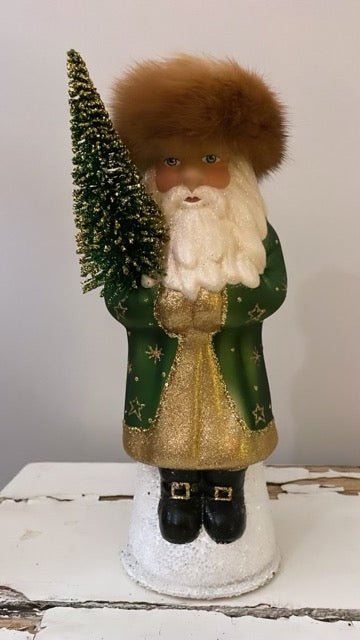 Santa Green Glossy with Gold Trim and Fur Cap - Ino Schaller - Bon Ton goods