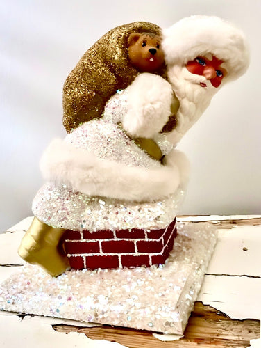 Santa no. 1 - White Glitter Coat, Climbing into Chimney - Ino Schaller - Bon Ton goods
