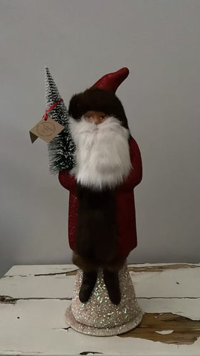 Santa no. 10 - Red Glitter with Brown Fur Trim - Ino Schaller - Bon Ton goods