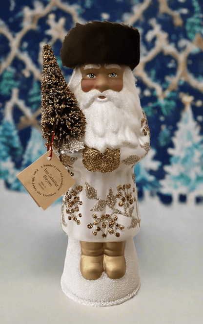 Santa no. 12 - White with Fur Hat and Beaded Holly Motif | Ino Schaller - Bon Ton goods