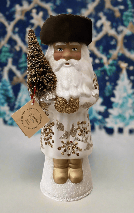 Santa no. 12 - White with Fur Hat and Beaded Holly Motif | Ino Schaller - Bon Ton goods