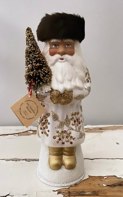 Santa no. 12 - White with Fur Hat and Beaded Holly Motif | Ino Schaller - Bon Ton goods