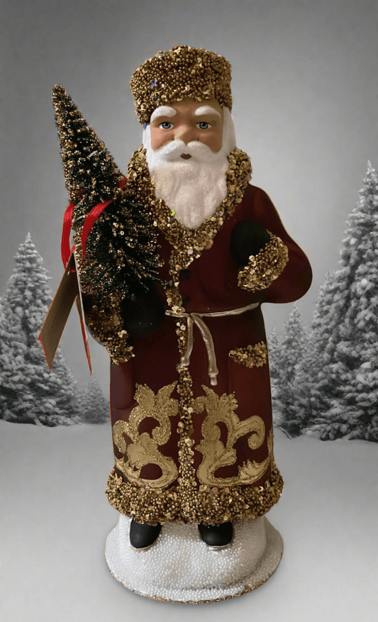 Santa no. 14 - Copper Coat with Gold Beaded Trim and Hand Painted Gold Motif | Ino Schaller - Bon Ton goods