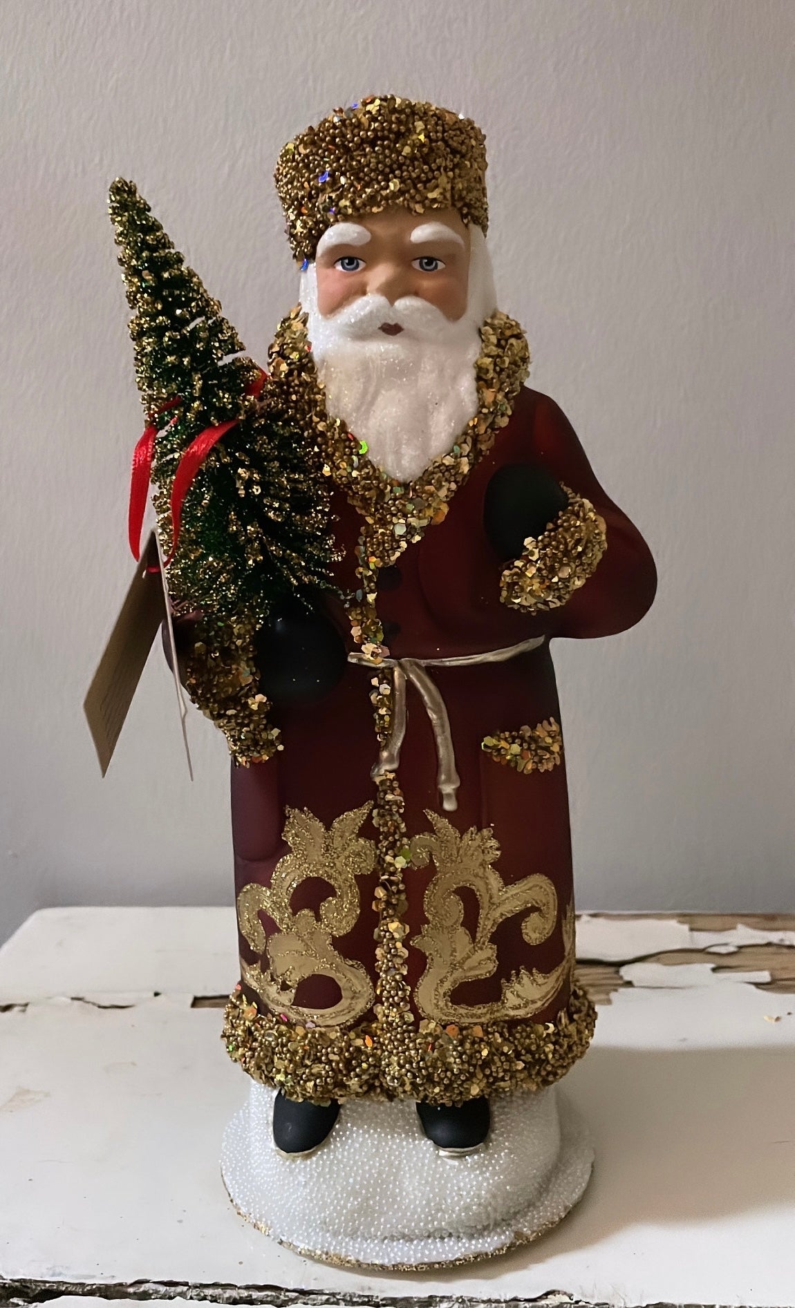 Santa no. 14 - Copper Coat with Gold Beaded Trim and Hand Painted Gold Motif | Ino Schaller - Bon Ton goods