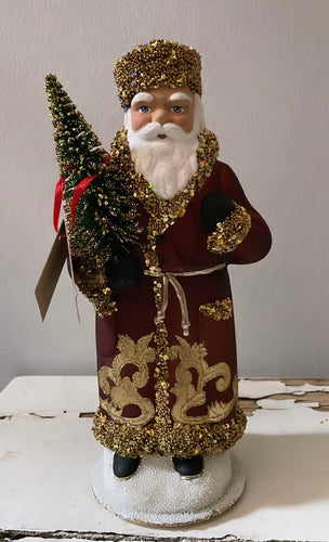 Santa no. 14 - Copper Coat with Gold Beaded Trim and Hand Painted Gold Motif- Ino Schaller - Bon Ton goods