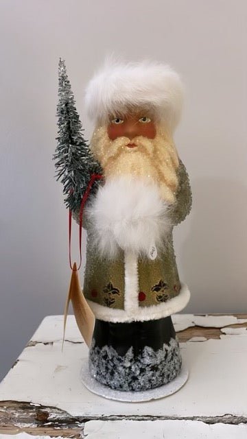 Santa no. 15 - Green/Gold Beaded Coat, and Hand Painted Fleur de lis Motif | Ino Schaller - Bon Ton goods