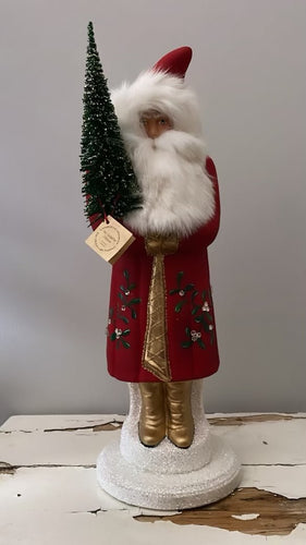 Santa no. 2 - Traditional Red with Gold Trim, and Hand Painted Holly Motif Coat - Ino Schaller - Bon Ton goods