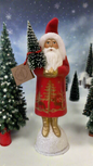 Santa no. 20 - Red Beaded Coat with Gold Trim and with Hand Painted Gold Tree Motif | Ino Schaller