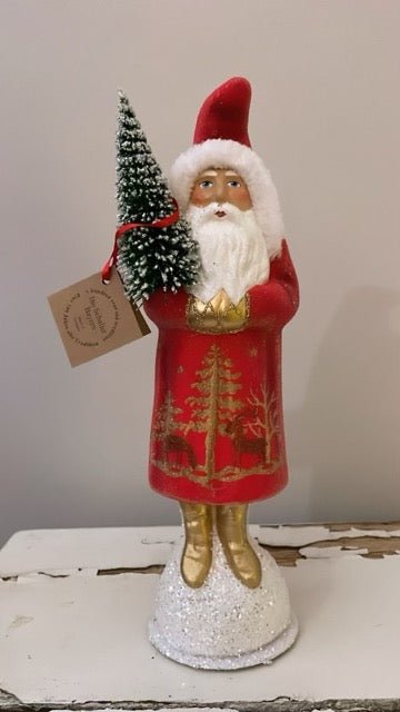 Santa no. 20 - Red Beaded Coat with Gold Trim and with Hand Painted Gold Tree Motif - Ino Schaller - Bon Ton goods