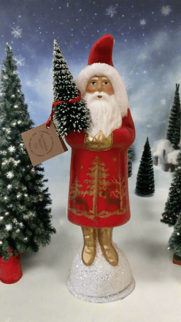 Santa no. 20 - Red Beaded Coat with Gold Trim and with Hand Painted Gold Tree Motif | Ino Schaller - Bon Ton goods