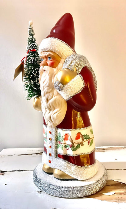 Santa no. 4 - Glossy Red with White Beaded Trim and Hand Painted Coat | Ino Schaller - Bon Ton goods