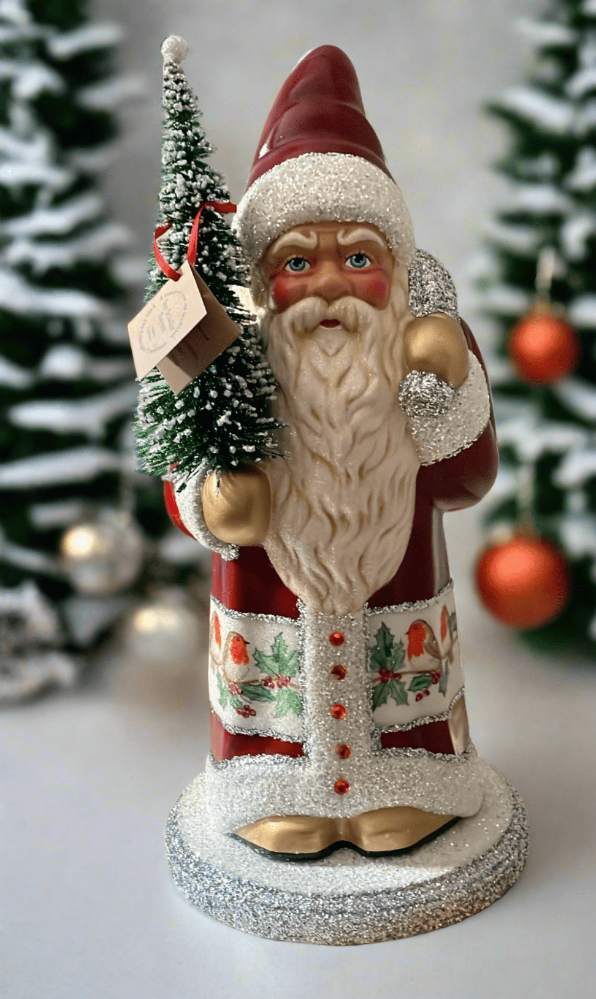 Santa no. 4 - Glossy Red with White Beaded Trim and Hand Painted Coat | Ino Schaller - Bon Ton goods