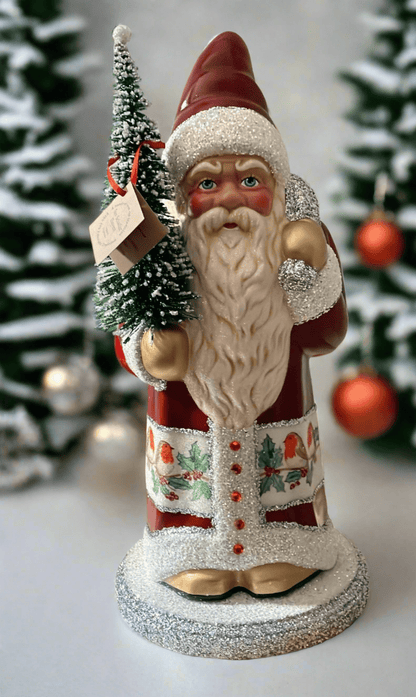 Santa no. 4 - Glossy Red with White Beaded Trim and Hand Painted Coat | Ino Schaller - Bon Ton goods