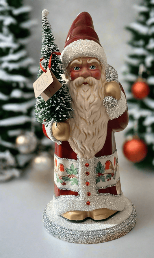 Santa no. 4 - Glossy Red with White Beaded Trim and Hand Painted Coat | Ino Schaller - Bon Ton goods