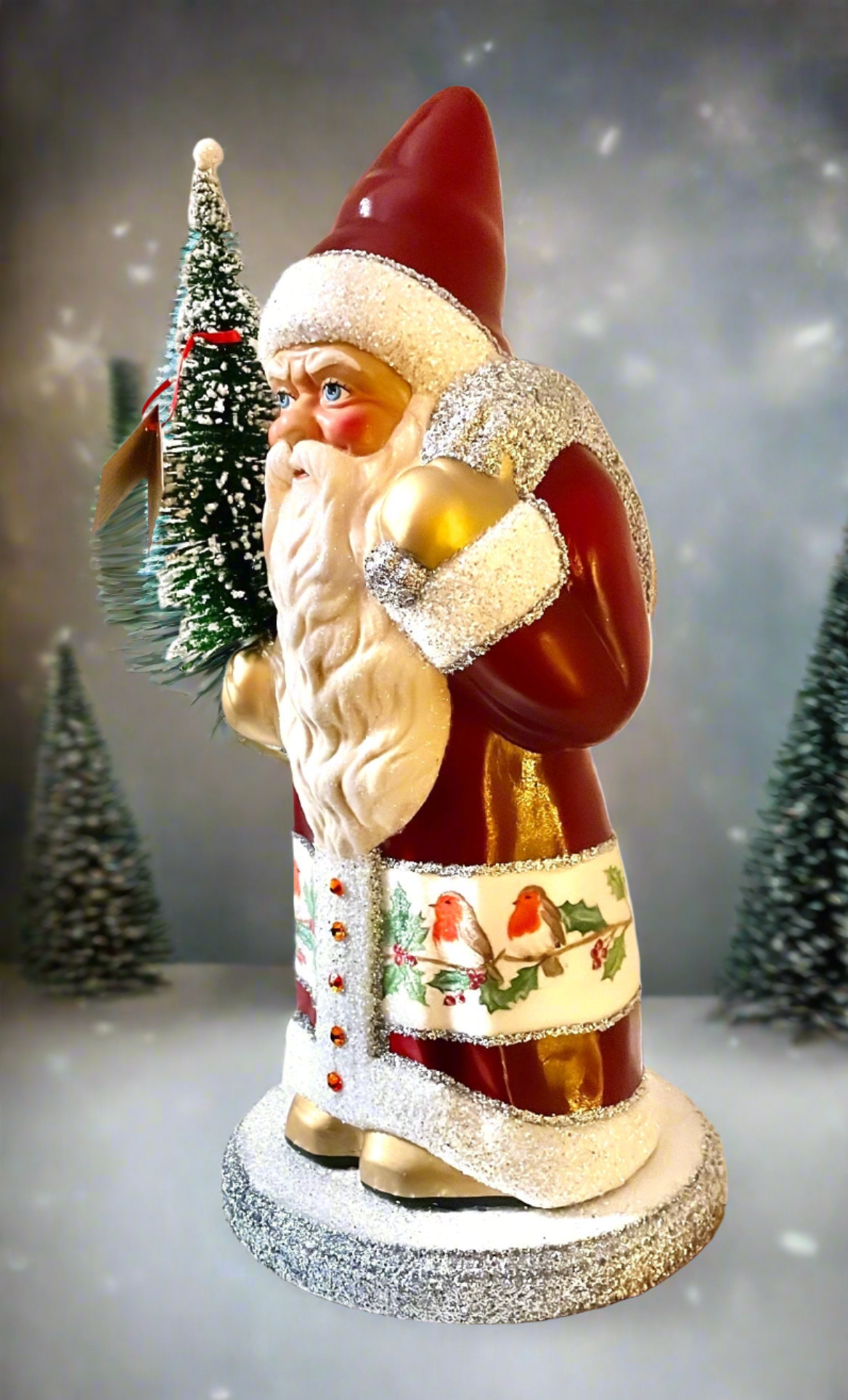 Santa no. 4 - Glossy Red with White Beaded Trim and Hand Painted Coat - Ino Schaller