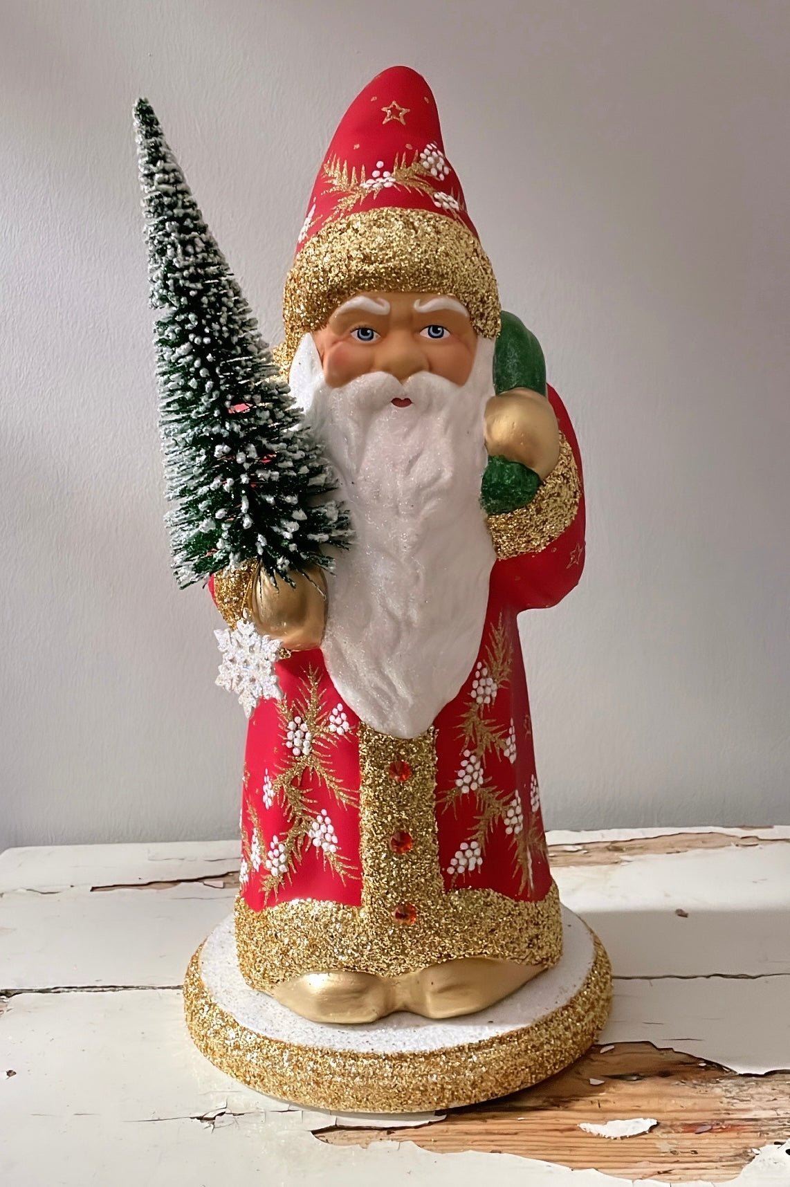 Santa no. 5 - Red with Gold Glitter Trim and Hand Painted Berries | Ino Schaller - Bon Ton goods