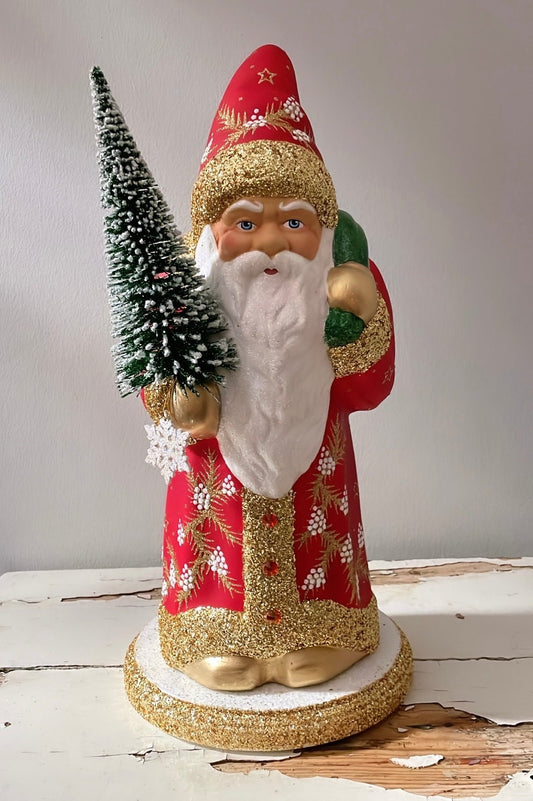 Santa no. 5 - Red with Gold Glitter Trim and Hand Painted Berries | Ino Schaller - Bon Ton goods
