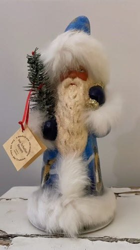 Santa no. 8 - Blue Beaded Coat with Fur Trim, and Hand Painted Penguin Motif - Bon Ton goods