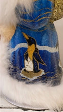 Load image into Gallery viewer, Santa no. 8 - Blue Beaded Coat with Fur Trim, and Hand Painted Penguin Motif - Bon Ton goods
