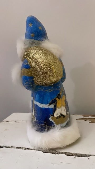 Santa no. 8 - Blue Beaded Coat with Fur Trim, and Hand Painted Penguin Motif | Ino Schaller - Bon Ton goods