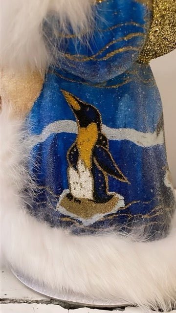 Santa no. 8 - Blue Beaded Coat with Fur Trim, and Hand Painted Penguin Motif | Ino Schaller - Bon Ton goods