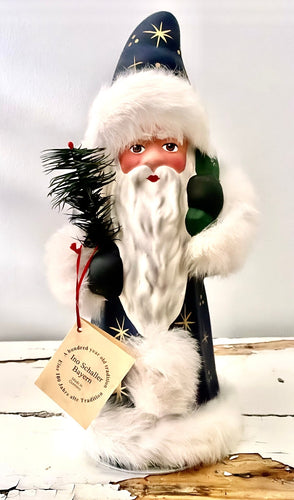 Santa no. 9 - Dark Blue Painted Coat with White Fur Trim, and Hand Painted Star Motif - Ino Schaller - Bon Ton goods