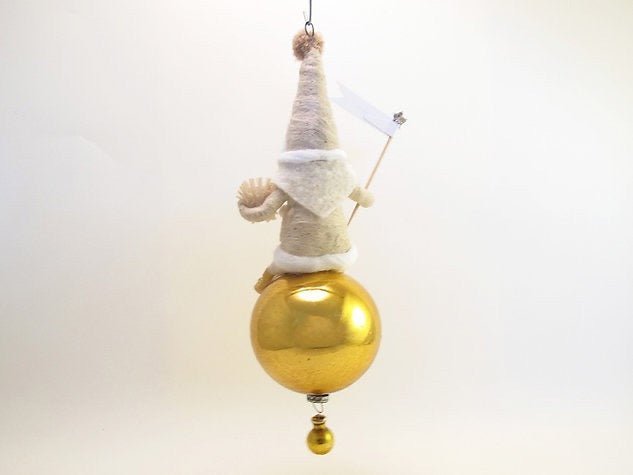 Santa On Glass Ball | Vintage by Crystal Spun Cotton Ornament - Bon Ton goods