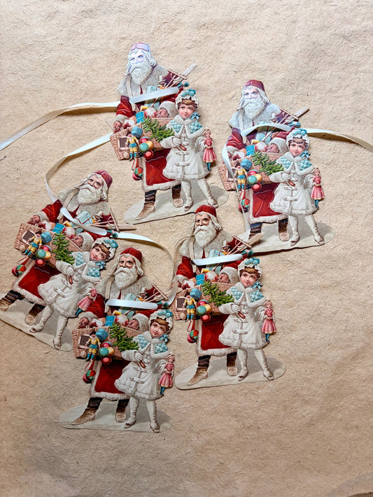 Santa Claus Ornaments with Tinsel set of six by Nostalgie Christbaumschmuck