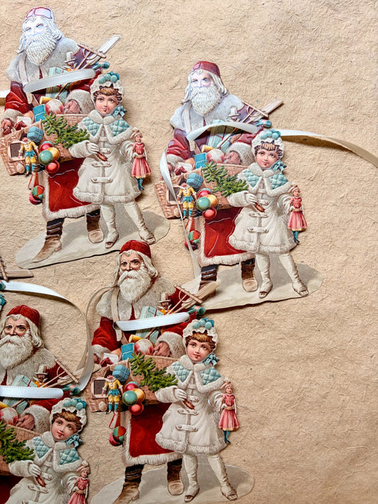 Santa Claus Ornaments with Tinsel set of six by Nostalgie Christbaumschmuck