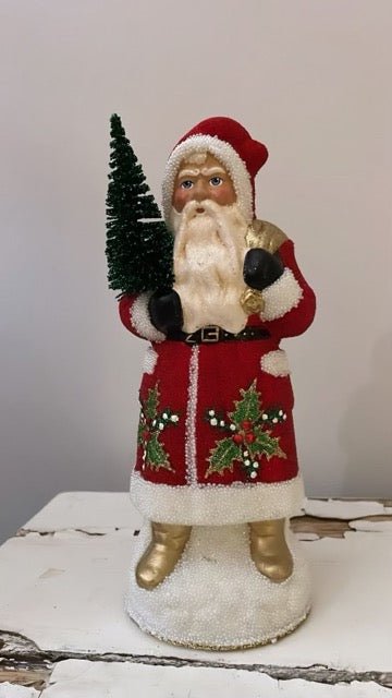 Santa Red Beaded Coat Coat with White Trim, and Hand Painted Holly Motif - Ino Schaller - Bon Ton goods