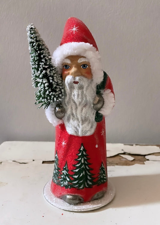 Santa Red Beaded Coat with Hand Painted Tree Motif | Ino Schaller - Bon Ton goods
